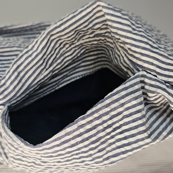 Lands' End Blue & White Seersucker Pinstriped Nautical Lined Dress wSide Pockets - Picture 8 of 15